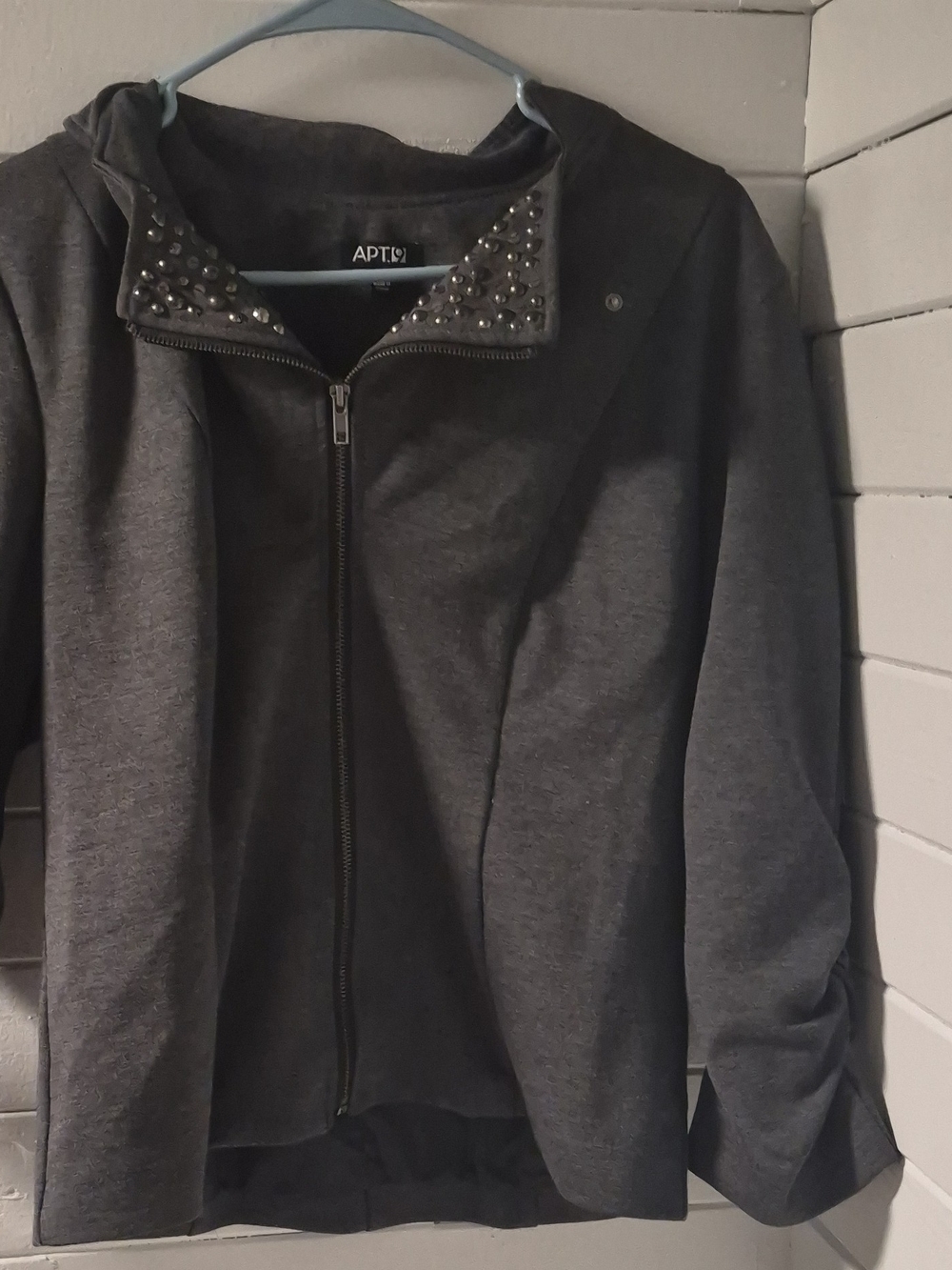 Apt. 9 Women's Dark Gray Zip-Up Bomber Jacket with Studded Collar